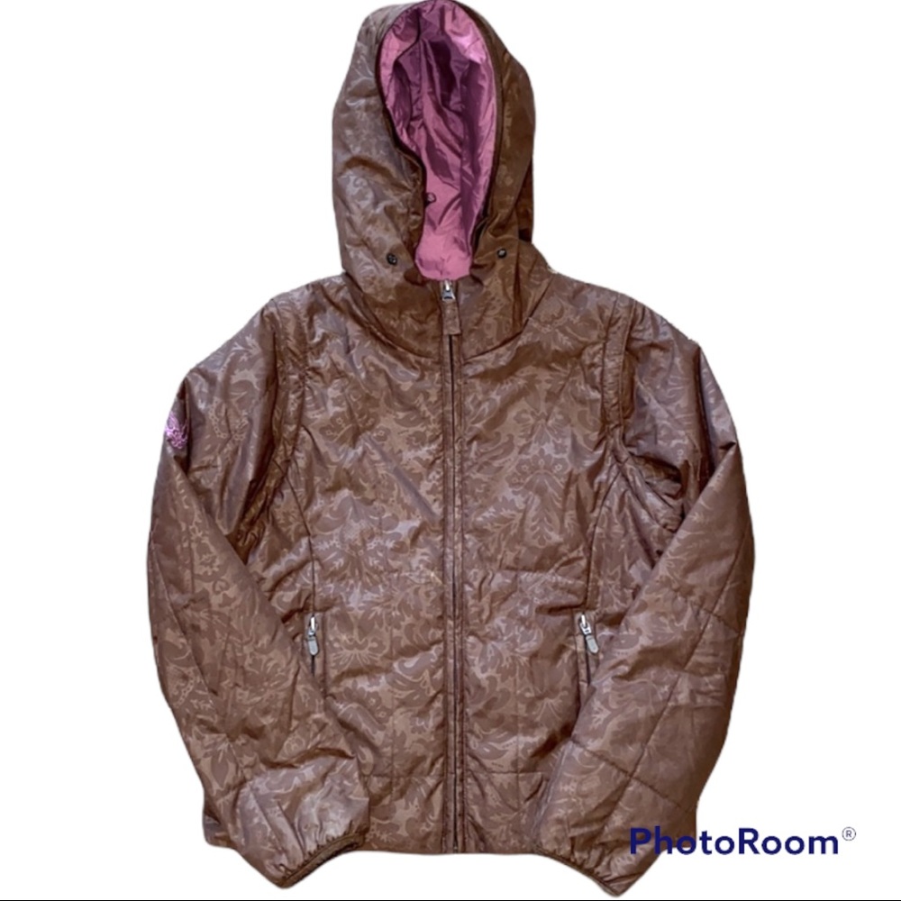 Hooded Winter Coat Detachable Vest Snowboard Ski Jacket Brown Magenta Size 12